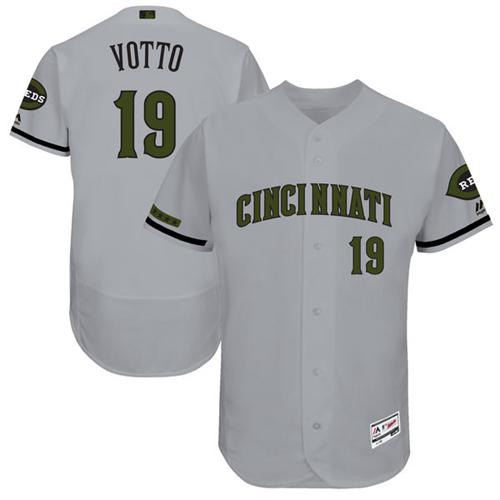 Reds #19 Joey Votto Grey Flexbase Authentic Collection Memorial Day Stitched MLB Jersey - Click Image to Close